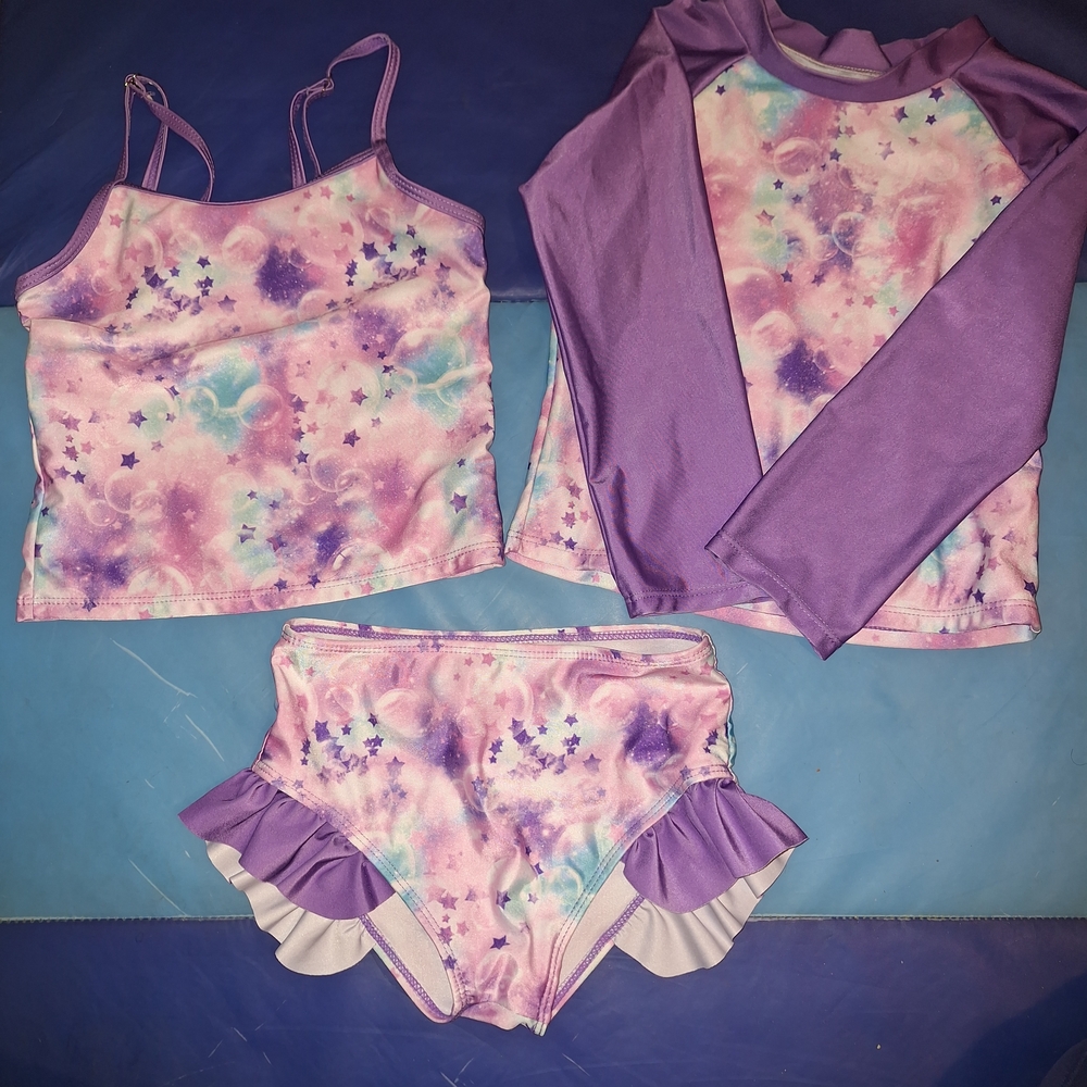 Purple and Pink Tie-Dye Swimsuit Set